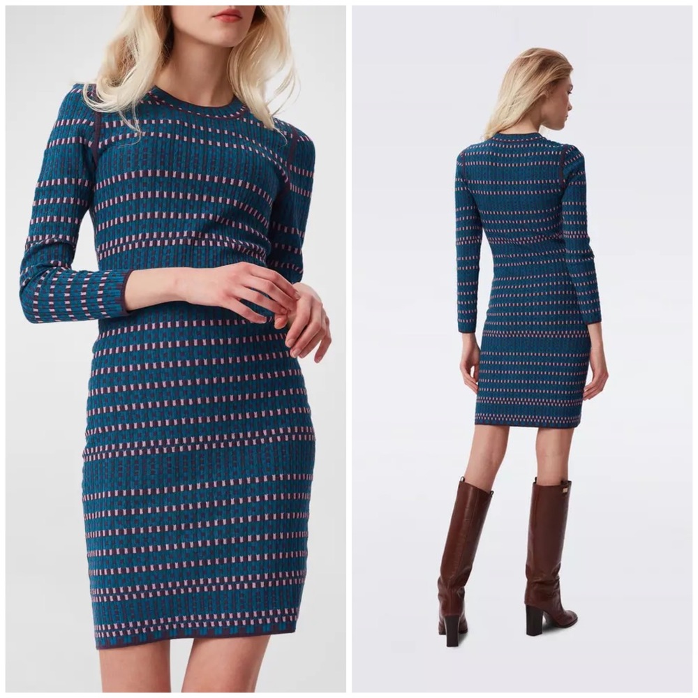 DVF Diane Von Furstenberg Harry Dress Sz M in Blue - Picture 2 of 5